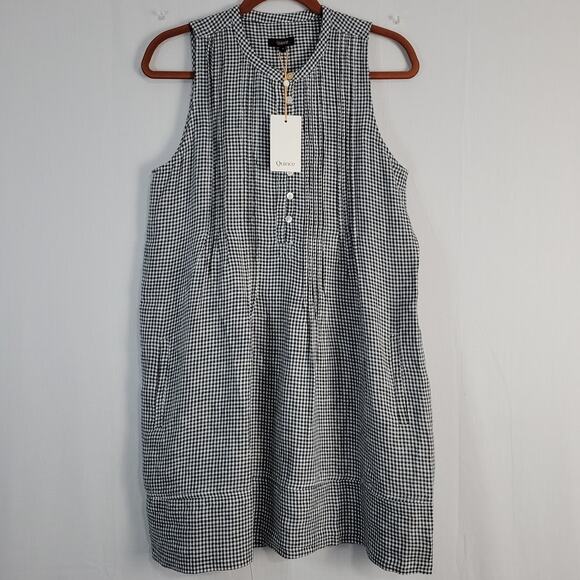 Quince European Linen Sleeveless Swing Dress Classic Mini Gingham sz S black New - Picture 1 of 7